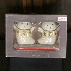 Three Piece Boo & Eek Ghost Halloween Salt & Pepper Shaker Set with Tray